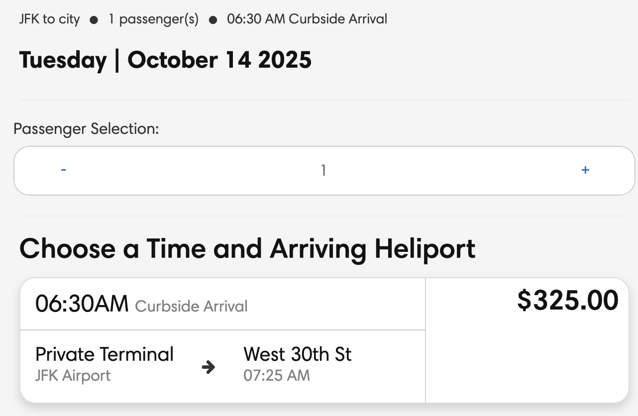 BLADE search JFK Manhattan 10/14